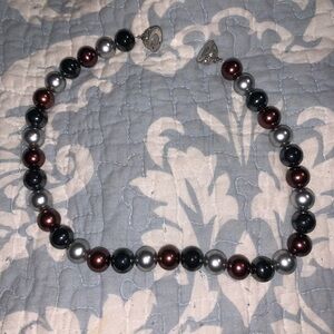 Elegant Pearl Bead Necklace in Black, Silver & Burgundy